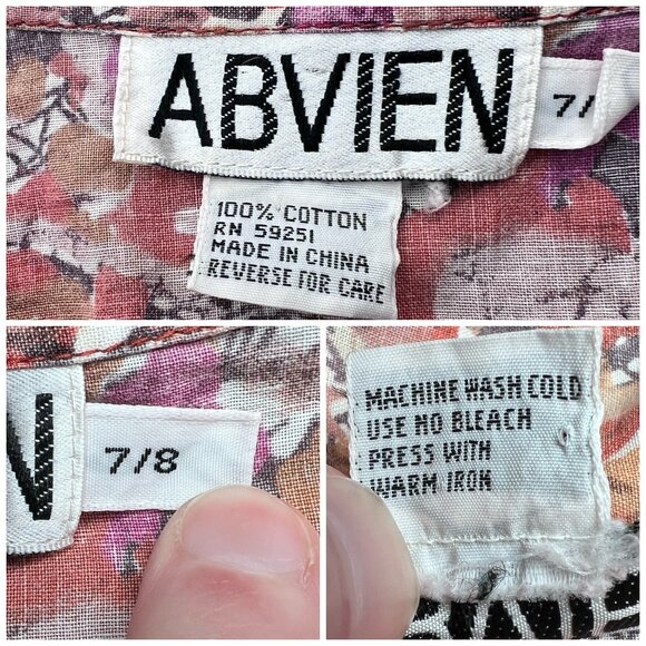 Vintage ABVIEN 3/4 Sleeve Button Down Shirt Soft Floral Cotton Size Medium - Picture 3 of 9